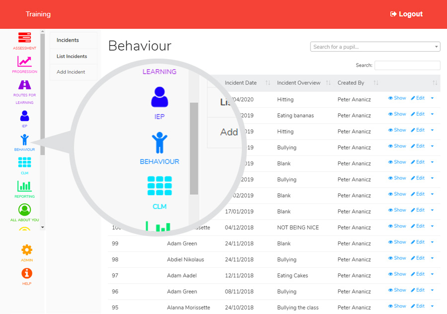 Behaviour Features Module Screen